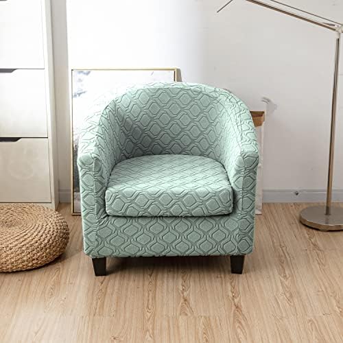 MIFXIN 2 Piece Stretch Jacquard Tub Chair Cover with Cushion Cover Soft Removable Club Chair Slipcovers Armchair Sofa Couch Furniture Protector for Living Room Counter Bar Cafe (Green)