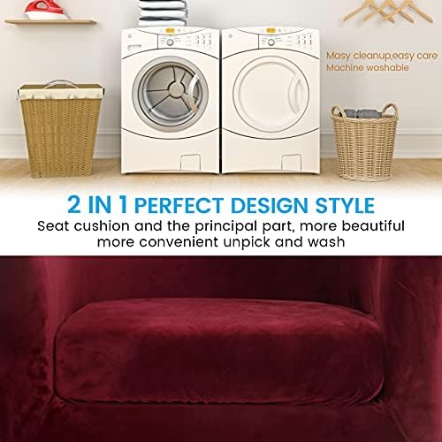 MIFXIN 2 Pieces Velvet Tub Chair Covers with Cushion Cover Stretch Soft Club Chair Slipcovers Armchair Couch Furniture Protector for Living Room Hotel Cafe (Red)
