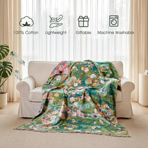 Boho Throw Blanket, Cotton, 50x60 Inch Lightweight Soft for Bed Sofa