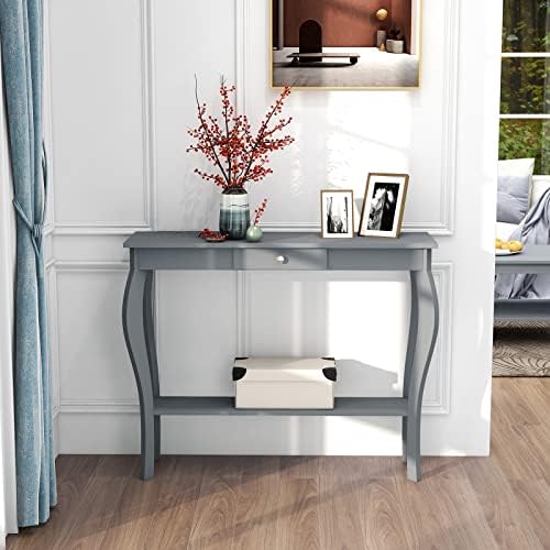 ChooChoo 39" Narrow Entryway Table with Drawer, Grey