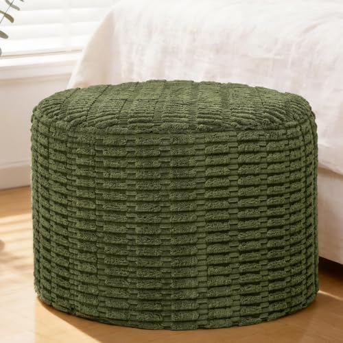 Boneless Ottoman Cloud Couch Ottoman, Rectangular Furry Floor Pouf Foot Rest with Premium Foam Filling, Multi-Use Foot Rest Stool for Living Room & Bedroom (Dark Green, 22x22x16 Inches, Round)