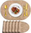 ADRIMER Oval Placemats Set of 6, Wipeable Faux Leather, Apricot
