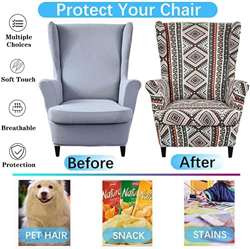 Wing Chair Slipcover, 2-Piece Printed Wingback Chair Cover
