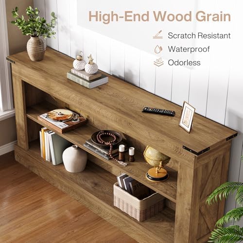 Tribesigns 63-Inch Long Console Table for Entryway, Narrow Long Entry Table with Shelves for Living Room, Farmhouse Sofa Console Behind Couch, for Foyer, Hallway, Brown