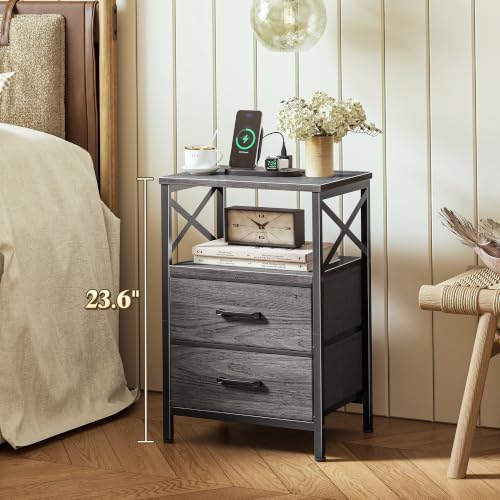 Huuger Night Stand with Charger Station, USB-C Port, End Table