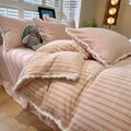 AOJIM Milk Velvet Duvet Cover Set Twin 3 Pieces Retro Pink Striped Bedding