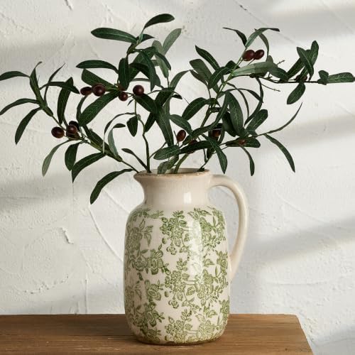 Ceramic Vintage Vase Flower Decorative Vase Chinoiserie Decor Rustic Farmhouse Retro Floral Vases for Table Bookshelf Mantel Kitchen Living Room Office - 9.5" Green