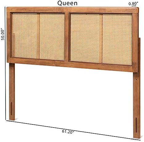 Baxton Studio Gilbert Mid-Century Modern Ash Walnut Finished Wood and Synthetic Rattan Full Size Headboard