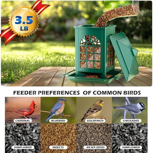 Birdream 2 Pack Bird Feeders for Outdoor Hanging, Assembly Required, 1-Min Easy Setup, Classic Courtyard Design, Attracting Cardinals Chickadees Goldfinches & Sparrows - Green