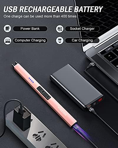 FUKKUDA Electric Candle Lighter with Gift Box - USB Rechargeable Windproof & Flameless Plasma Arc Lighter for Candles, Bohemia Box Rose Gold