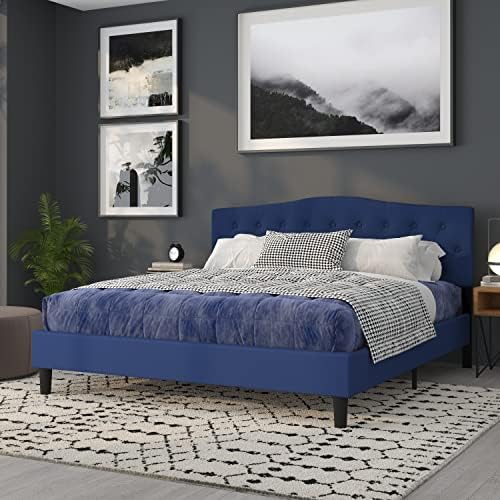 Flash Furniture Cambridge Button Tufted and Diamond Stitched Upholstered King Size Headboard in Navy Fabric