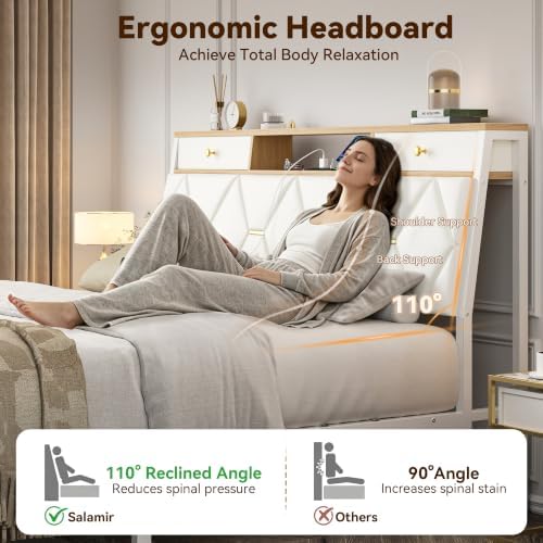 FreeHouse Queen Bed Frame with Storage Headboard and Drawers, PU Leather