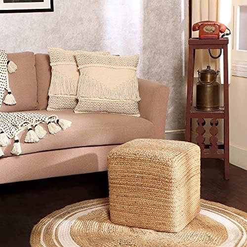 · REDEARTH · Cube Pouf Foot Stool Ottoman - Classic Jute Poof - Natural
