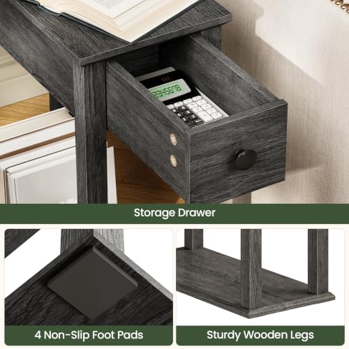 CHOEZON Farmhouse End Table, 2-Tier Narrow Side Table with Drawer, Wooden Nightstand, for Small Space, Living Room, Bedroom