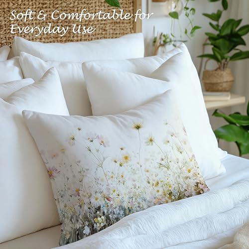 Farmhouse Rustic Daisy Floral Pillow Cover 12x20,Cottagecore Botanical Wildflower Field Decorative Lumbar Pillow Cover for Couch Bed Home Living Room Bedroom