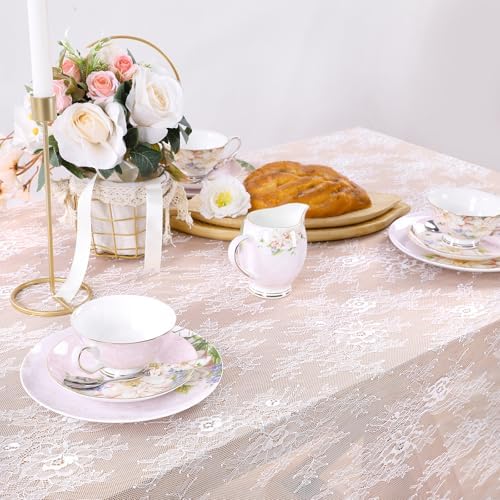 LuoluoHouse 2 Packs 60 x 120 Inch White Lace Rustic Table Cloths Vintage
