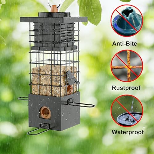 Metal Squirrel Proof Bird Feeder,2.5LB Capacity,Easy Refill & Clean