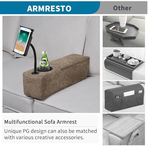 Multifunctional Sofa Armrest, Couch Armrest with Wireless Charge Stand, Removable Couch Caddy with Storage,Including LED Reading Light