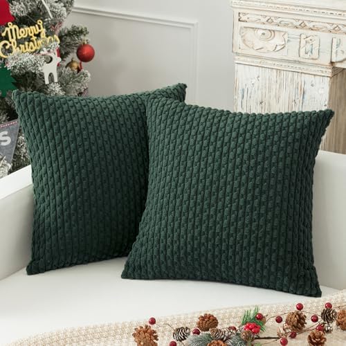 Kevin Textile Soft Corduroy 26x26 Inch Pillow Covers 2 Pack, Army Green
