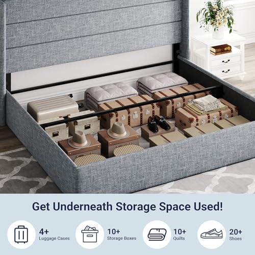 Allewie King Size Lift Up Hydraulic Storage Bed Frame Blue Grey