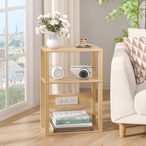 YUFAM 3-Tier Narrow Bedside Table Set 2 for Small Spaces, Skinny Nightstand