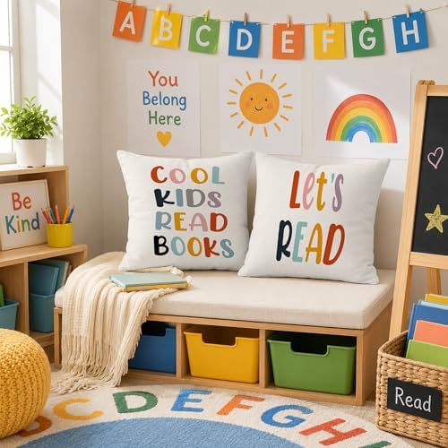 Rusenbao Kids Classroom Reading Corner Decor Throws Pillows Covers 18 x 18
