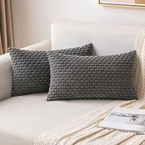 MIULEE Lumbar Decorative Throw Pillow Covers 12x20 Dark Grey Corduroy