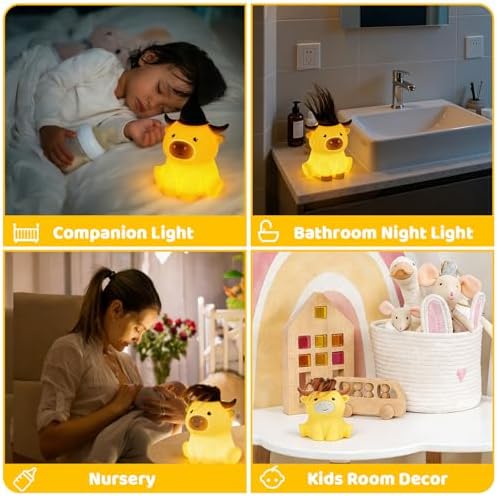 Amaredom Highland Cow Night Light, Silicone, Dimmable, Rechargeable