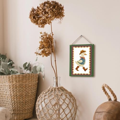 FUGWN Western Cowboy Duck Nursery Hanging Wooden Signs 8x10, Cowboy Duck Farm Animal Nursery Wall Decor Wood Plaque Hanging Decorations for Kids Toddler Boys Room Bedroom Playroom Door Decor