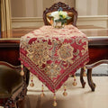Luxury Vintage Table Runner 48 inches Long Embroidery Jacquard Fabric with Multi-Tassels Table Runners for Dining Room Dresser Wedding Christmas Thanksgiving Party Decorations (Red, 12X48inch)