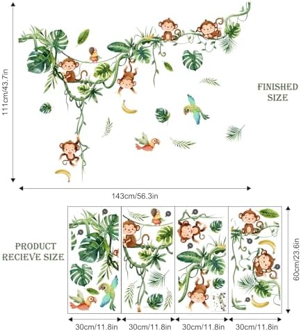 Monkey Climbing Tree Wall Decals Jungle Leaves Birds Wall Stickers