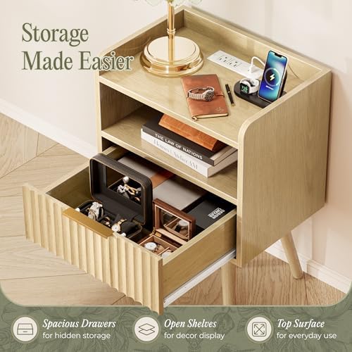 Huuger Nightstand with Charging Station, USB-C Port, End Table