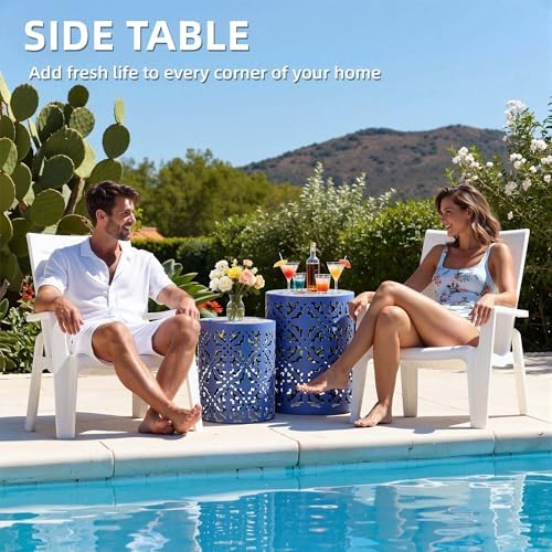 2-Pack Metal Outdoor Side Table, Modern Vintage Scroll Cut-Out Design