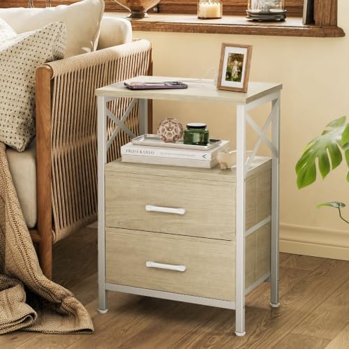 Huuger Nightstand Set of 2 with Charging Station, USB-C Port, End Tables