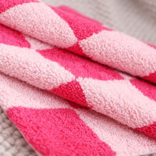 Alysheer Checkered Embroidered Throw Pillow Covers 18"x 18" 2pc Hot Pink