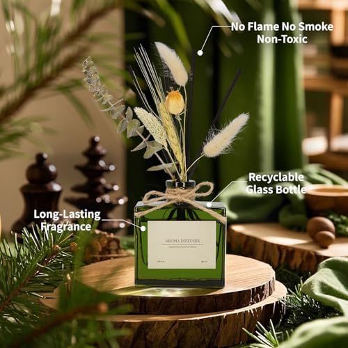 Reed Diffuser, 6.09 oz Jasmine Lily Scent Diffuser with Sticks & Dried Flowers, 120 Days Long Lasting reed diffusers for home, Elegant fragrance for Bathroom Bedroom Office Decor, Air fresh