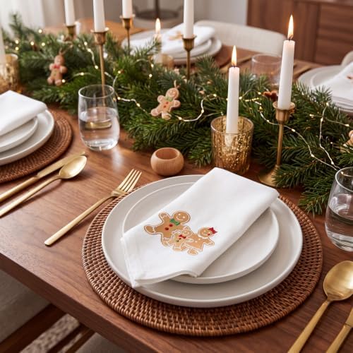 HunnmingRe 12 Pcs Gingerbread Christmas Cloth Napkins Set, 17x17 Inch