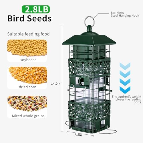 Squirrel Proof Bird Feeder, 2.8LB Weight-Activated Metal Outdoor
