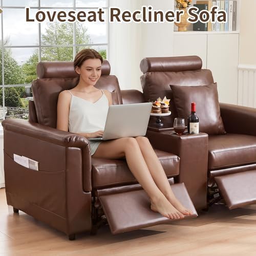 LEVNARY Modular Lift-Top Console with USB Charging and Cup Holders, Center Storage Module for Modular Reclining Sofa (Brown)
