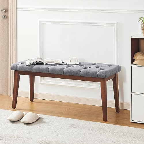 kinmars Tufted Entryway Bench for Bedroom End of Bed, 42.5", Grey