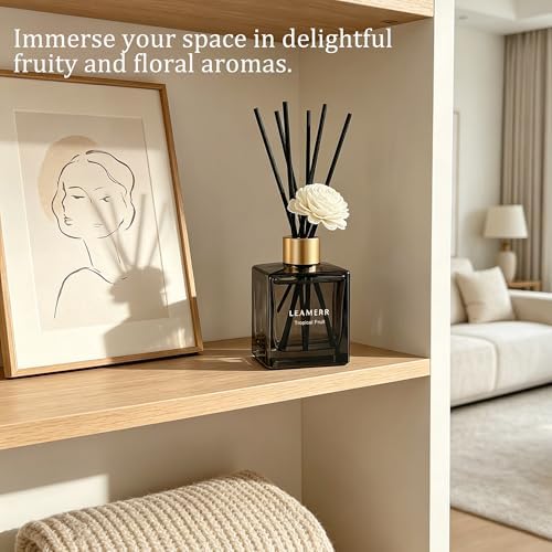 Reed Diffuser Set, 6.1 oz (180 ml) Tropical Fruit Scented Diffuser with Sticks Long-Lasting Home Fragrance Reed Diffuser for Home Room Office Bathroom Shelf Decor
