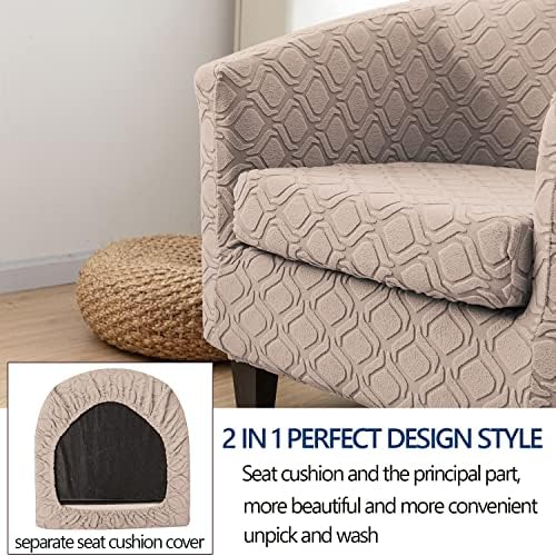 MIFXIN 2 Piece Stretch Jacquard Tub Chair Cover with Cushion Cover Soft Removable Club Chair Slipcovers Armchair Sofa Couch Furniture Protector for Living Room Counter Bar Cafe (Sand)
