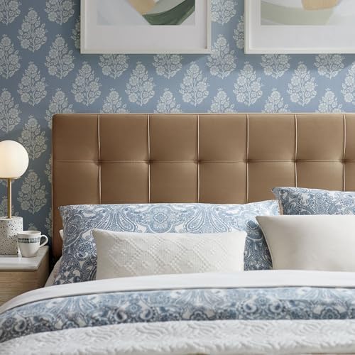 Modway Lily Performance Velvet Queen Size Headboard with Biscuit Tufting in Taupe - Stain-Resistant Upholstery with Padded Design and 5 Height-Adjustable Mounts