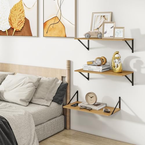 Heimlove 24W x 12D Deep Floating Shelves Set of 3 Oak
