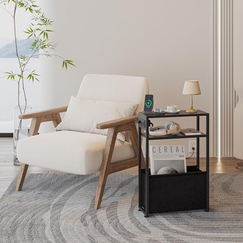 Leomonio Narrow Side Table, Slim Night Stand with Magazine Rack
