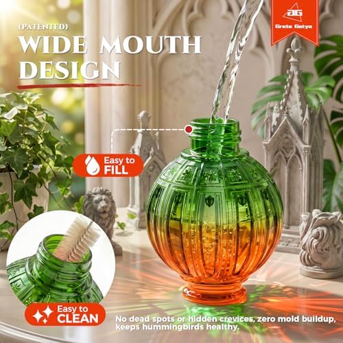 Glass Hummingbird Feeder for Outdoors Hanging, 26 fl oz Bird Nectar Feeder