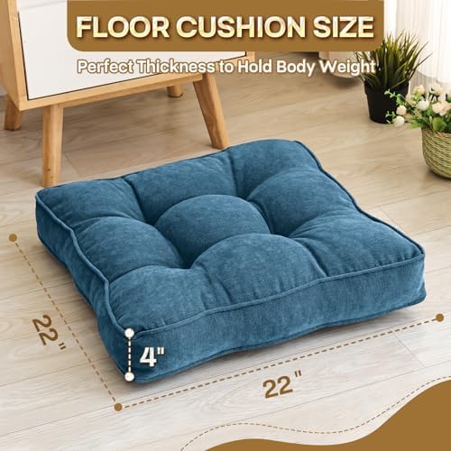 MIDDLE ONE Floor Pillow Set of 2, Memory Foam Cushion 22x22 – Square, Navy