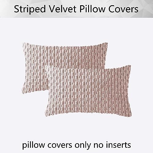 Kevin Textile Soft Corduroy 12"x20" Lumbar Pillow Covers 2 Pack, Light Pink