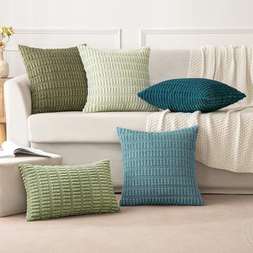 MIULEE Lumbar Corduroy Decorative Throw Pillow Covers 12x20 Coastal Blue