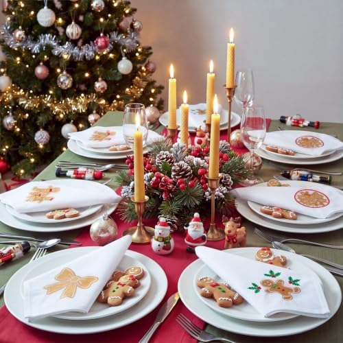HunnmingRe 12 Pcs Gingerbread Christmas Cloth Napkins Set, 17x17 Inch